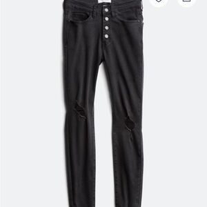 Judy Blue: Jayla Button Fray Hem Black Distressed Skinny Jeans : Sz. 15/32